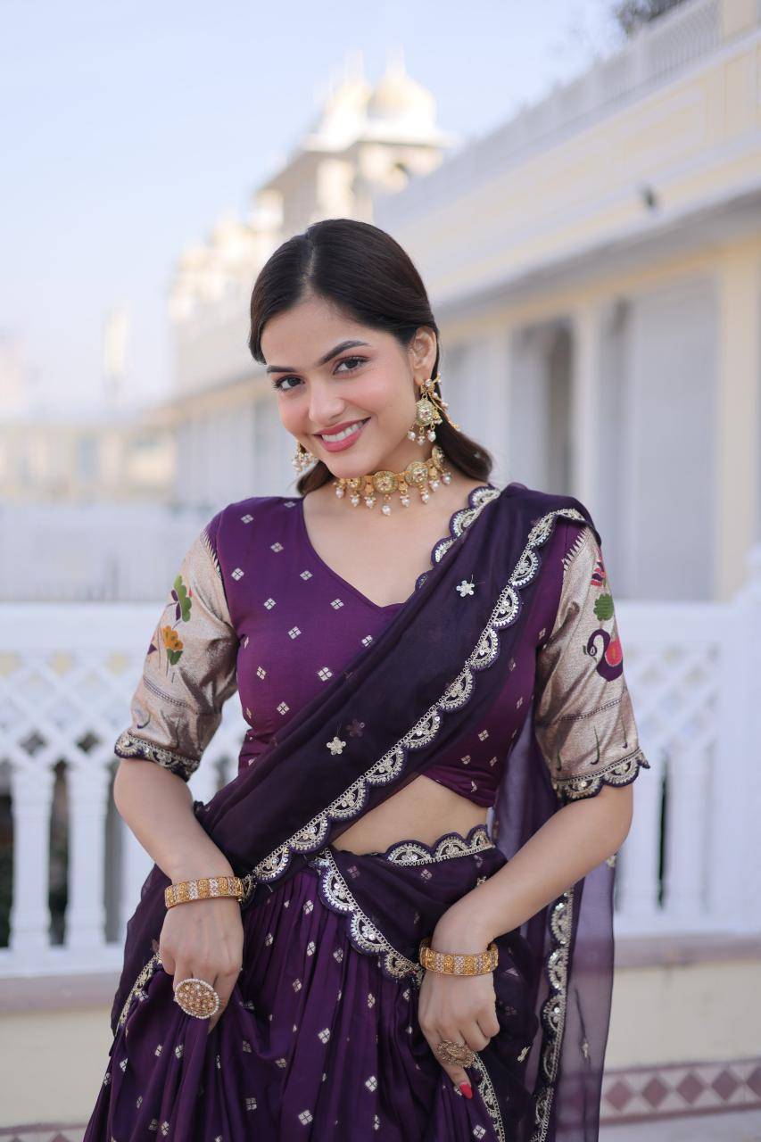 LW-7162 Dola silk Purple Traditional lehenga choli wholesalers